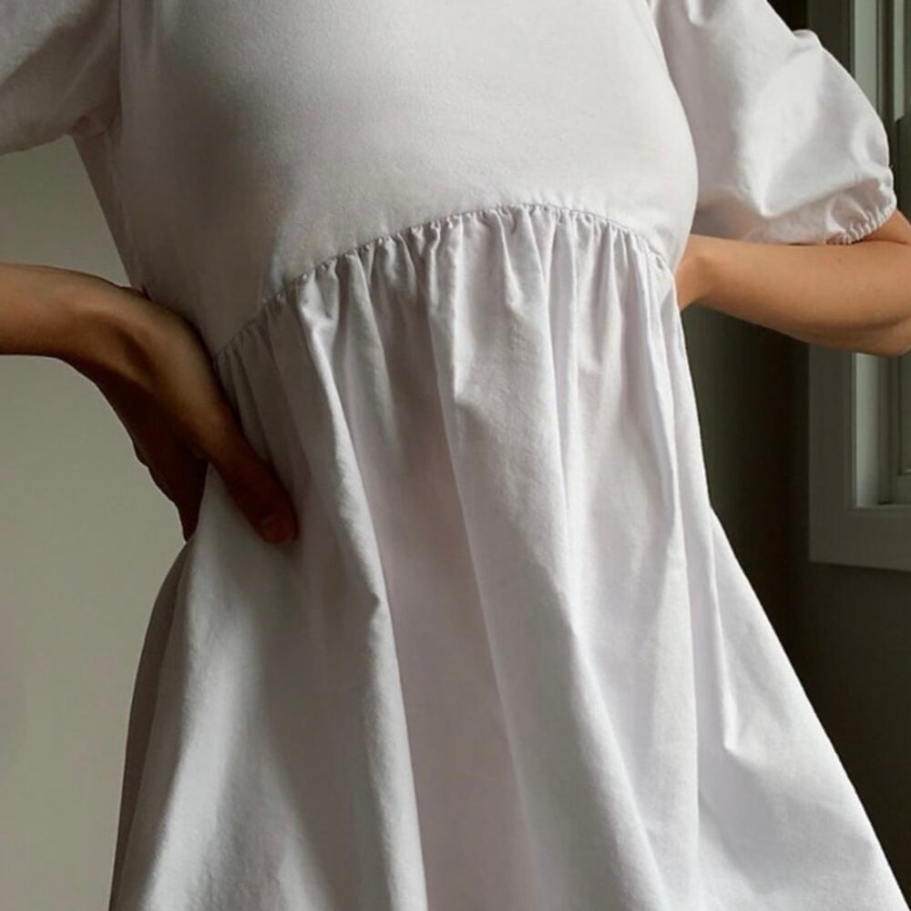 Aritzia Sunday Best NWT Saida White Puff Sleeve Back Tie Mini Dress Size Large - Picture 3 of 14